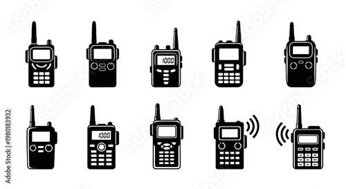 Collection of black walkie talkie icons in a simple silhouette