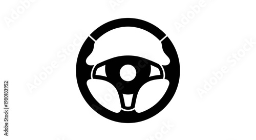 A black steering wheel icon shown as a striking silhouette