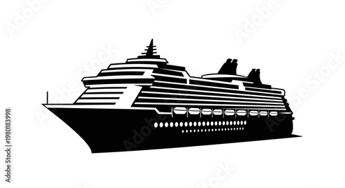 Fotografi Black ship outline against white background a dramatic silhouette