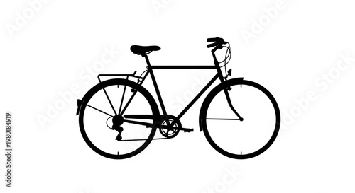 A black silhouette of a classic bicycle with fenders and rack