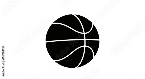 A simple black silhouette of a basketball on a white background