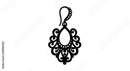 Intricate black earring design detailed floral patterns silhouette