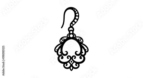 Intricate black earring design ornate detailing and delicate form silhouette