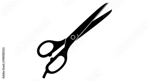 Black scissors displayed diagonally against a white background silhouette