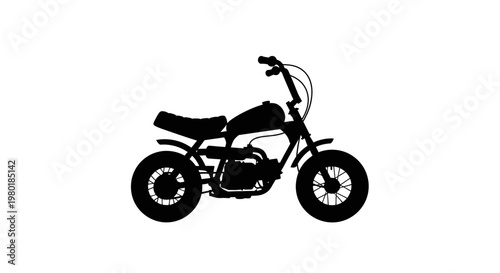 A detailed black silhouette of a small classic motorbike