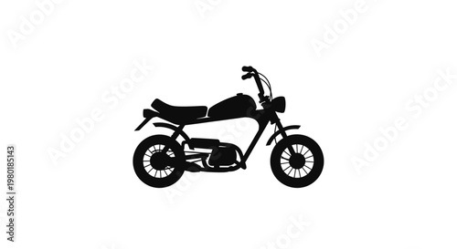 Black silhouette of a vintage motorcycle against a white background silhouette