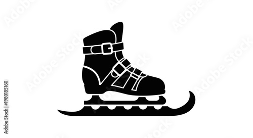 A black silhouette of a single ice skate sharply defined silhouette