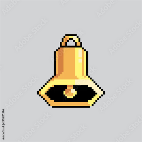 Pixel art illustration Golden Bell. Pixelated Church Bell. Golden Church Bell Icon pixelated for the pixel art game and icon for website and video game. old school retro.
