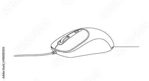 Simple continuous line drawing of a wired computer mouse peripheral device