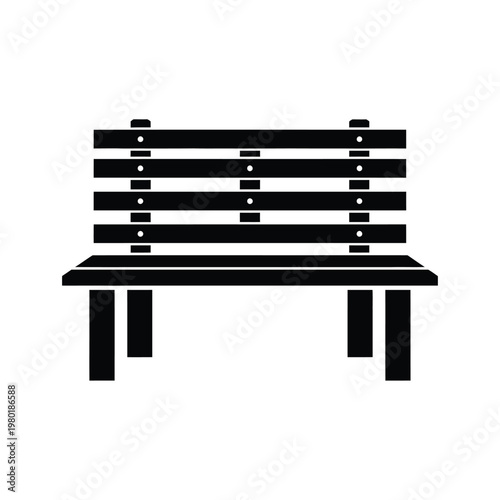 Simple black silhouette of a park bench with backrest