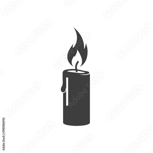 Minimalist dark grey burning candle icon with a bright flickering flame.