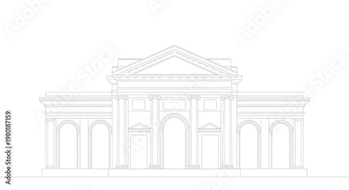 Architectural illustration of a classical building facade with arched entrances