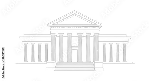 Architectural illustration of a classical building with columns on white background