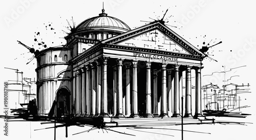 Architectural illustration of a classical building with dome and columns