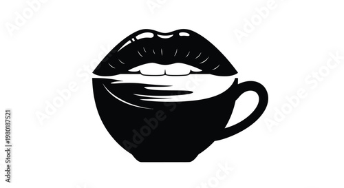 Creative vector graphic featuring sensual lips as liquid in a coffee cup