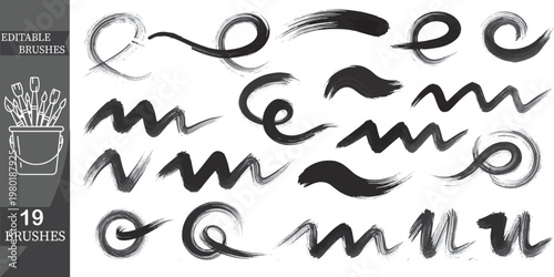 Editable Brush Strokes, Calligraphy Brushes, 19 Black and White Vector Brushes