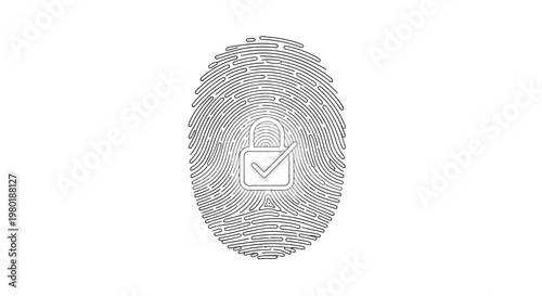 Digital Fingerprint Scan Icon with Padlock and Checkmark for Biometric Security, Verified Access, and Data Privacy Concept.