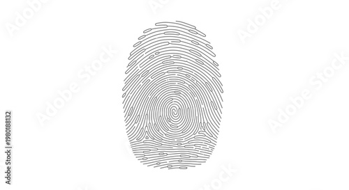 Abstract digital fingerprint icon on white background, biometric security concept, identity verification technology illustration.