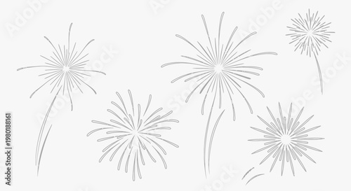 Vector line art fireworks set. Abstract graphic elements for celebration, party, festive events, and special occasions design.