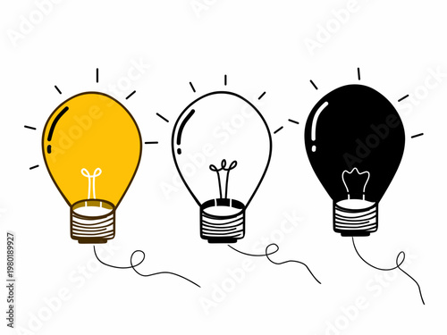 A collection of lamps or bulbs. Hand-drawn vector lamp icons