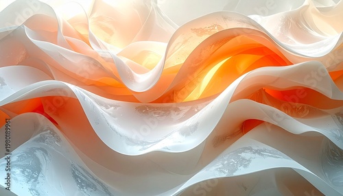 Vibrant abstract wave pattern glows with warm orange and soft white hues