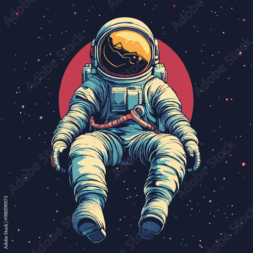 Vintage Astronaut Vector Illustration 7