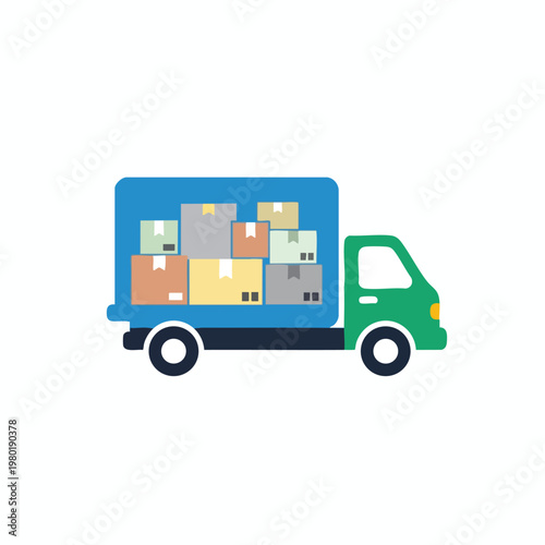 Delivery Truck with Moving Boxes Illustrating Logistics and Transportation
