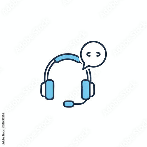 Cute Cartoon Headphones with Speech Bubble for Customer Support or Communication Apps
