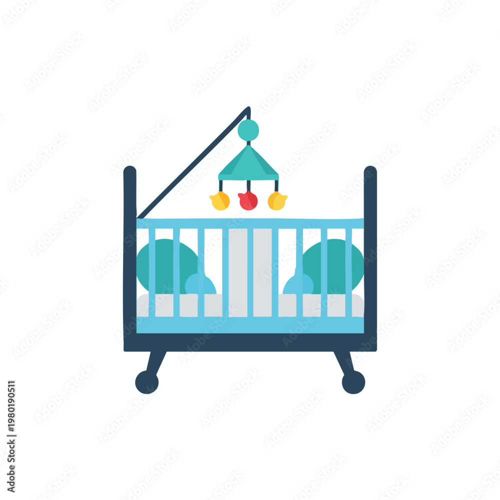 Obraz premium Modern Baby Crib with Hanging Mobile in Nursery Room for Infants