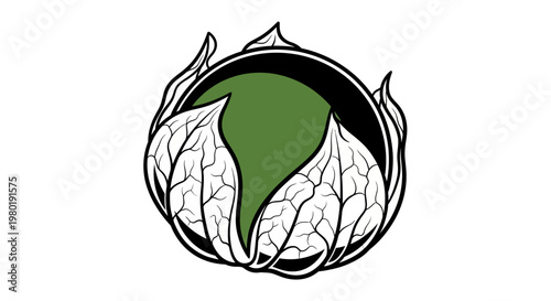 Graphic illustration of a stylized green artichoke on white background