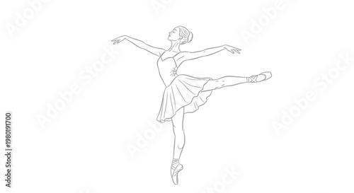Elegant ballerina performing graceful dance in a white outline