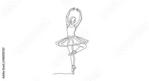 Elegant ballerina in graceful pose minimalist continuous line art illustration