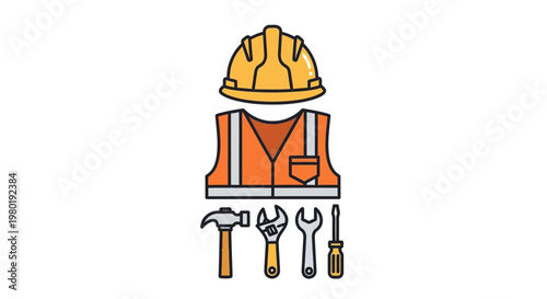 Construction worker safety gear equipment.
