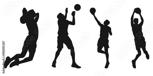 basketball sihouette bundle. basketball player silhouette set vector illustration. isolated on transparent background, sport action bundle for design and print