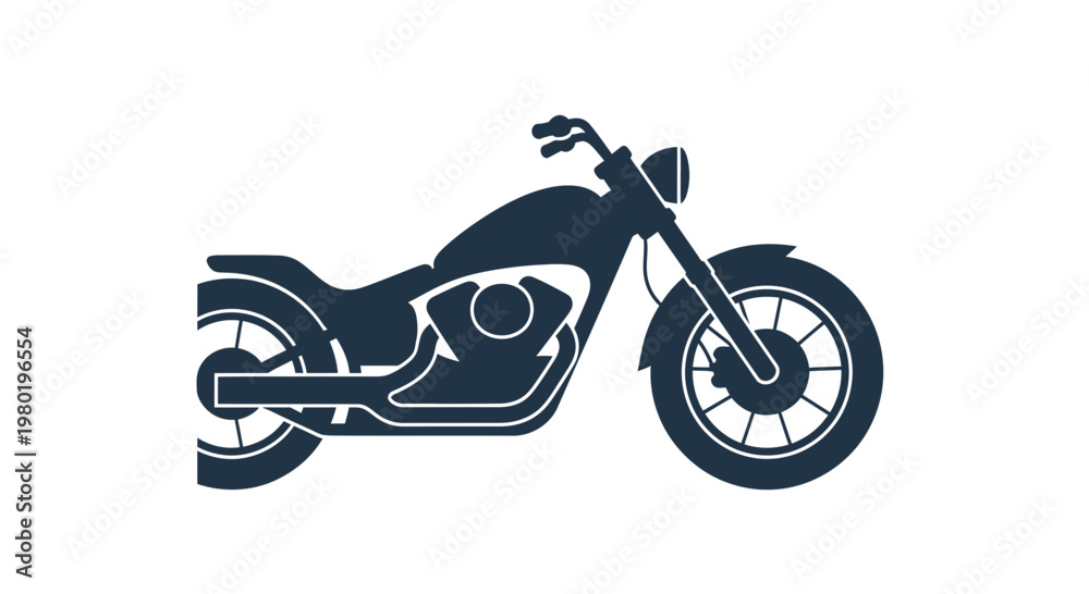 Fototapeta premium Silhouette of a dark blue motorcycle on a white background.