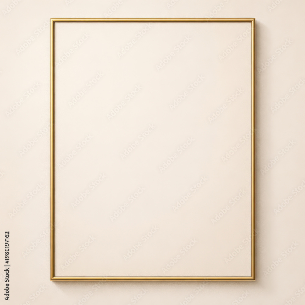 Fototapeta premium Minimal Gold Frame Poster Mockup on Beige Background Elegant Wall Art Template