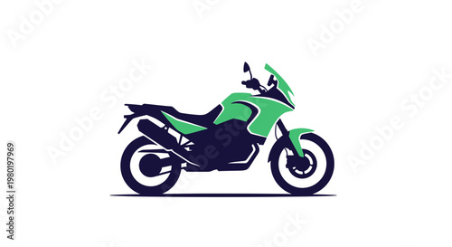 Green adventure motorcycle on a white background.