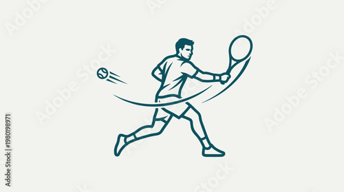 Minimalist Tennis Player Swinging Racket
