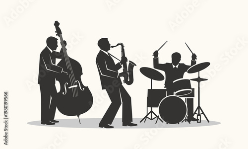 Jazz musicians playing music instruments.