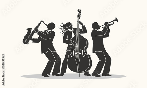 Jazz musicians playing musical instruments together.