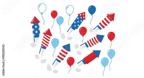 Festive Rockets and Balloons for Patriotic Celebrations and Events