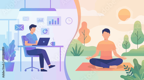 Business and Wellness Balance Concept Minimal Flat Vector Illustration