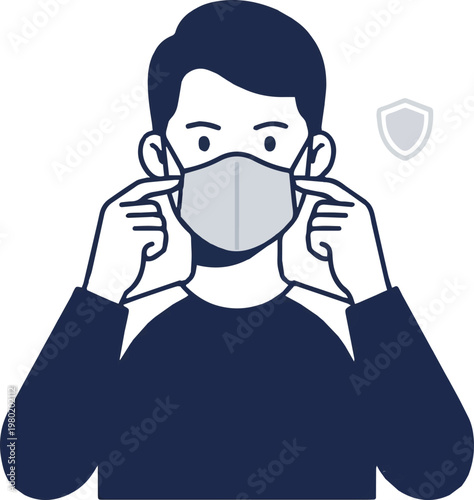 Man wearing a protective face mask safely and correctly, highlighting health guidelines and public safety protocols