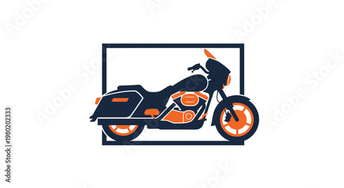 Stylized motorcycle illustration within a frame on a white background.