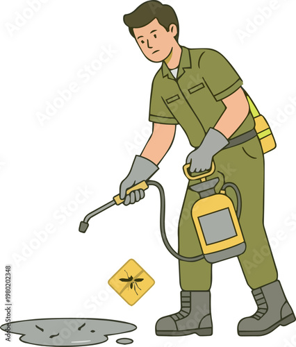 Skilled exterminator applying pest control solution to eradicate mosquitoes and ensure a healthy environment