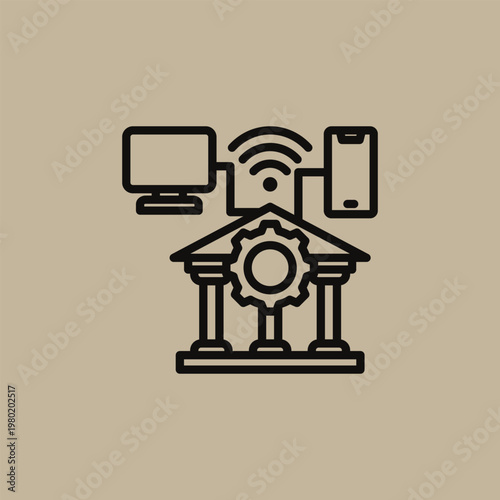 e-Government and Smart Digital Services Line Icon