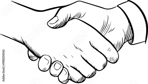 Hand Drawn Handshake Black and White Illustration in Minimal Line Art Style Design