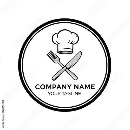 Chef Hat Fork Knife Restaurant Logo Design.