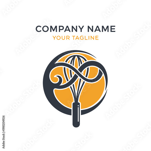 Whisk logo design with infinity symbol and circle.