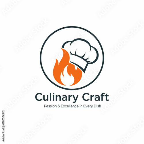 Culinary Craft Logo with Chef Hat and Flames.